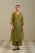 Yamini Lime Green Gold Panelled Kurta Set with Palazzo