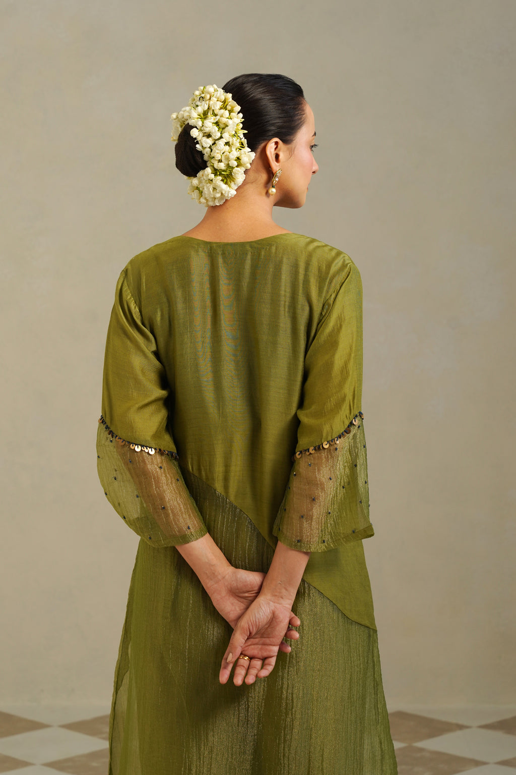 Yamini Lime Green Gold Panelled Kurta Set with Palazzo