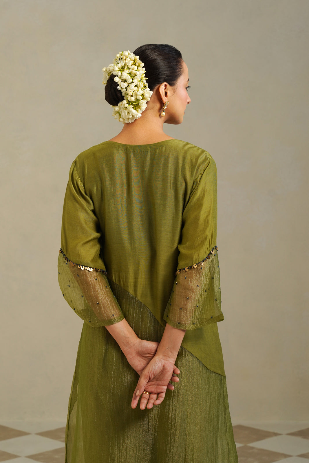 Yamini Lime Green Gold Panelled Kurta Set with Palazzo