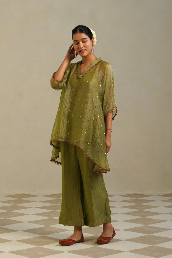 Kaina Lime Green Gold Kaftan Set with Palazzo