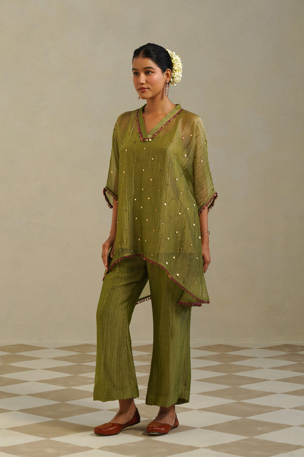 Kaina Lime Green Gold Kaftan Set with Palazzo alternate angle