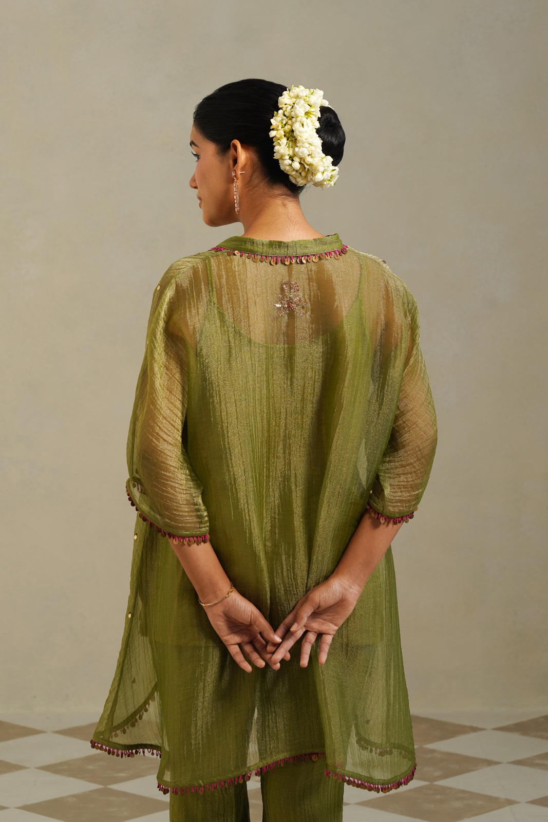Kaina Lime Green Gold Kaftan Set with Palazzo