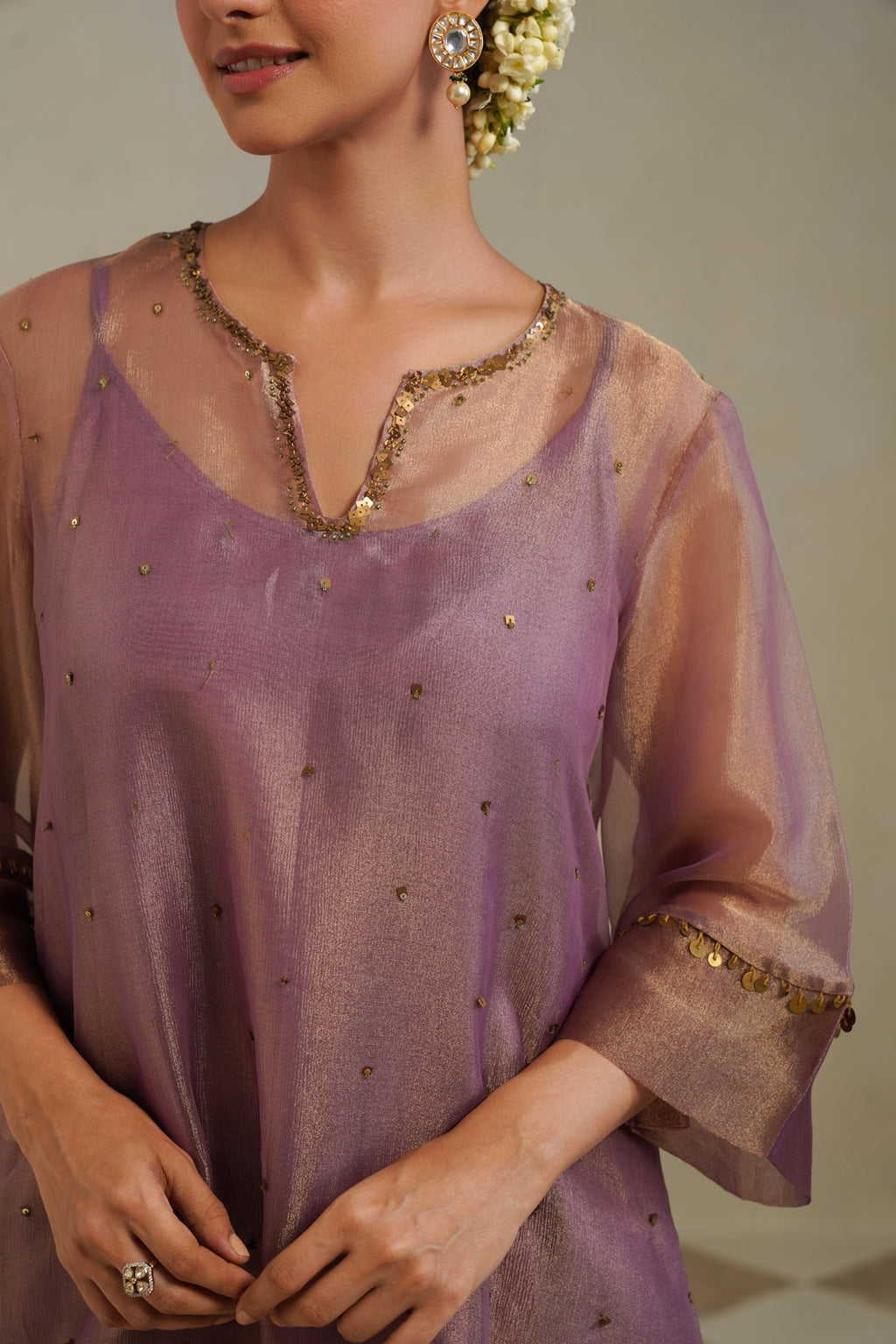Mrinal Dusty Mauve Halter Neck Asymmetrical Tunic Co-ord Set