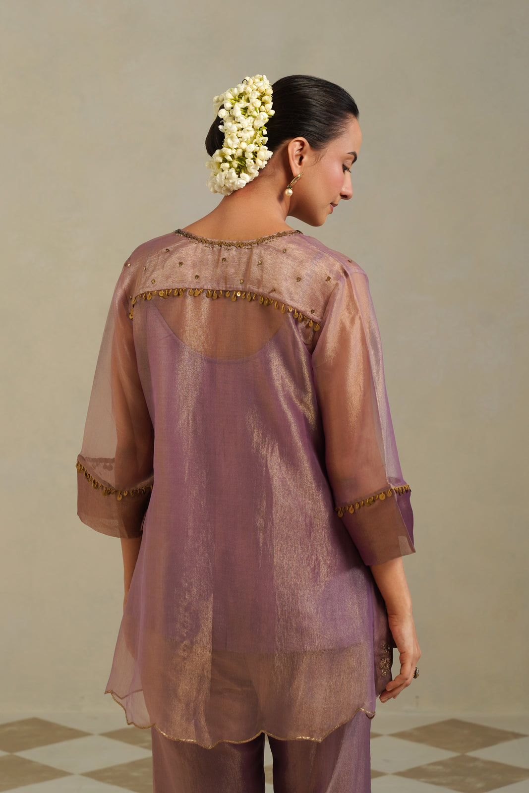 Mrinal Dusty Mauve Halter Neck Asymmetrical Tunic Co-ord Set