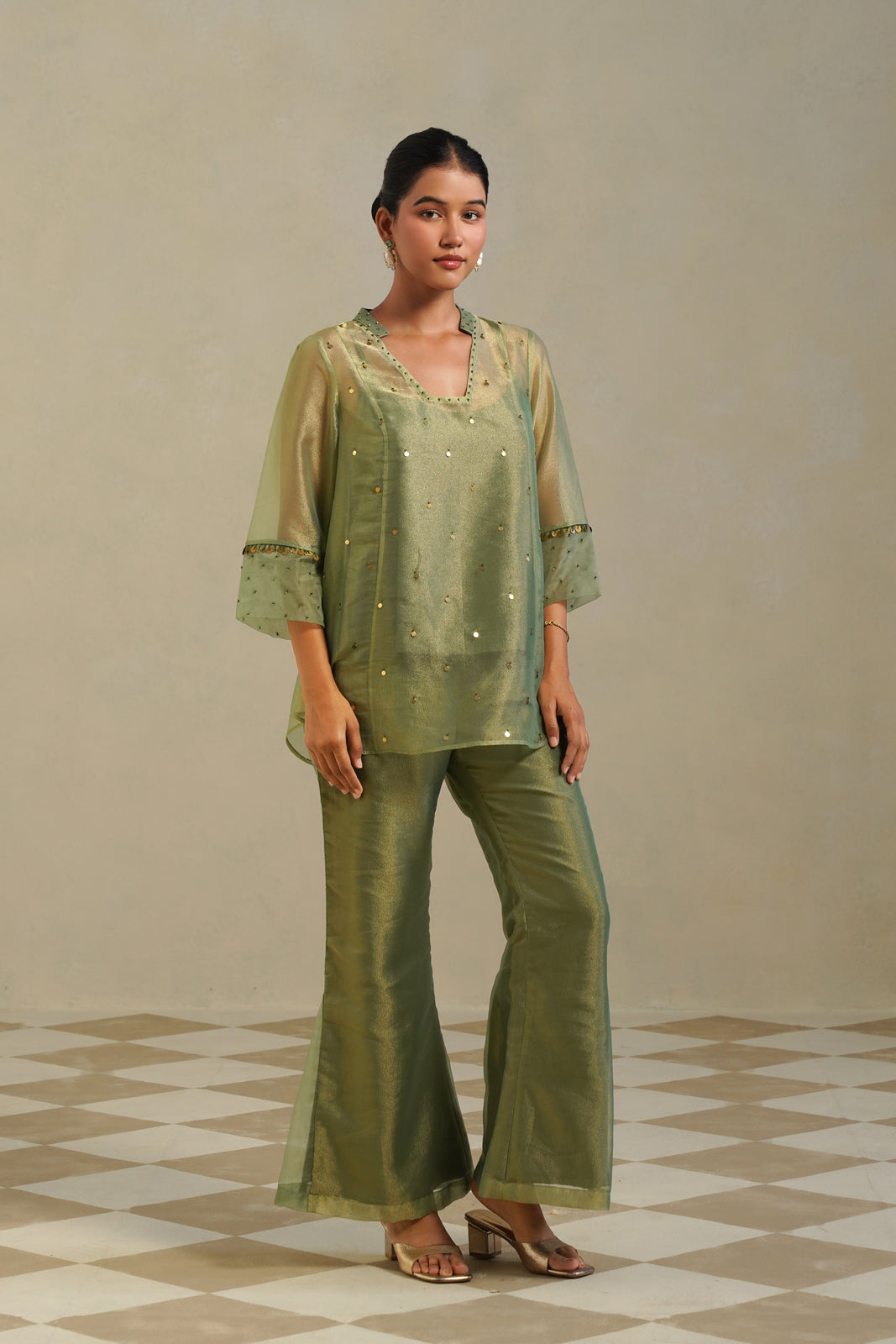 Madhavi Sage Olive Farshi Co-ord Set