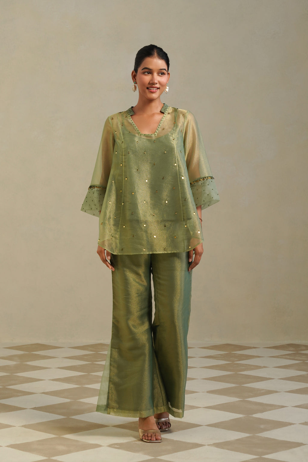 Madhavi Sage Olive Farshi Co-ord Set