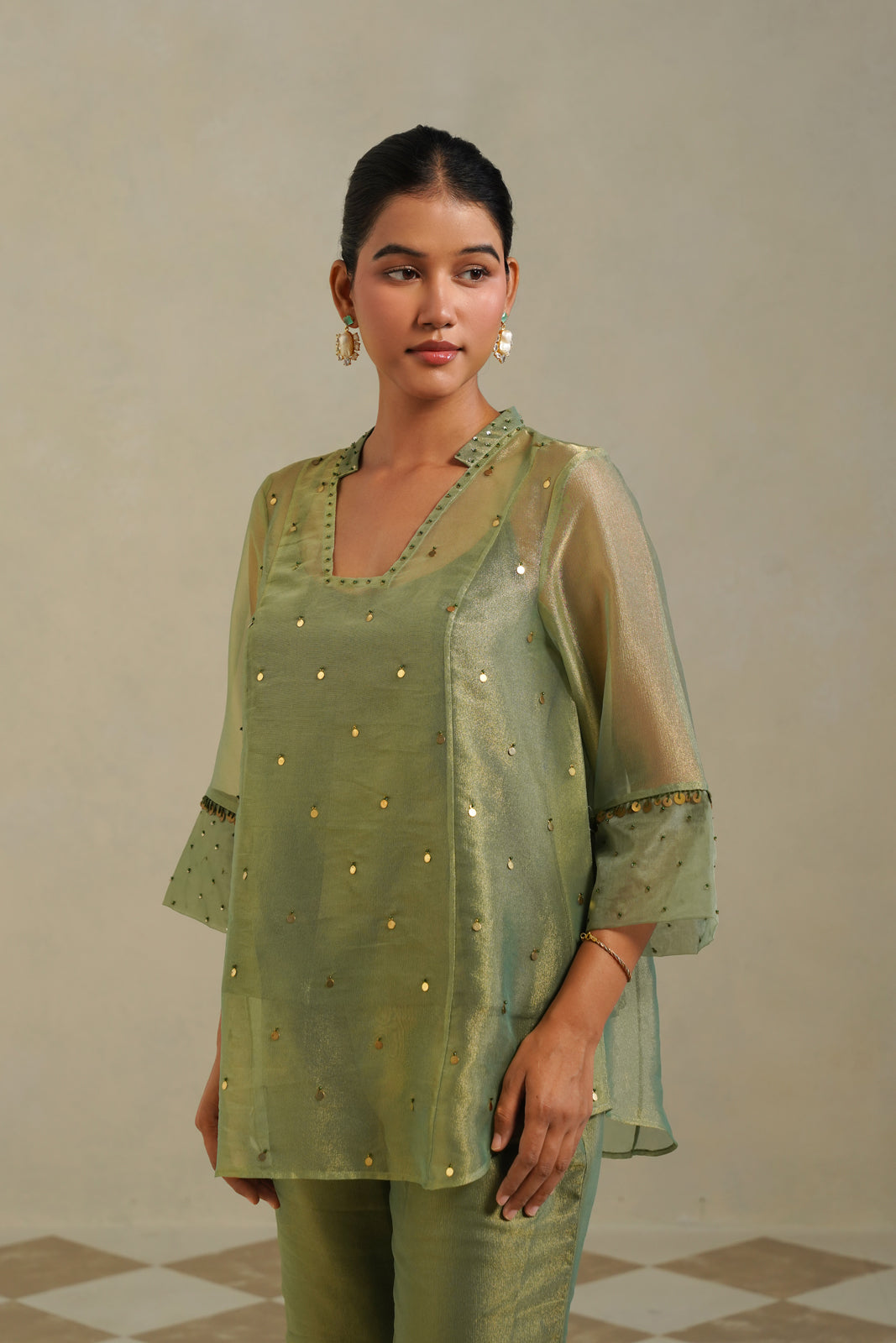 Madhavi Sage Olive Farshi Co-ord Set