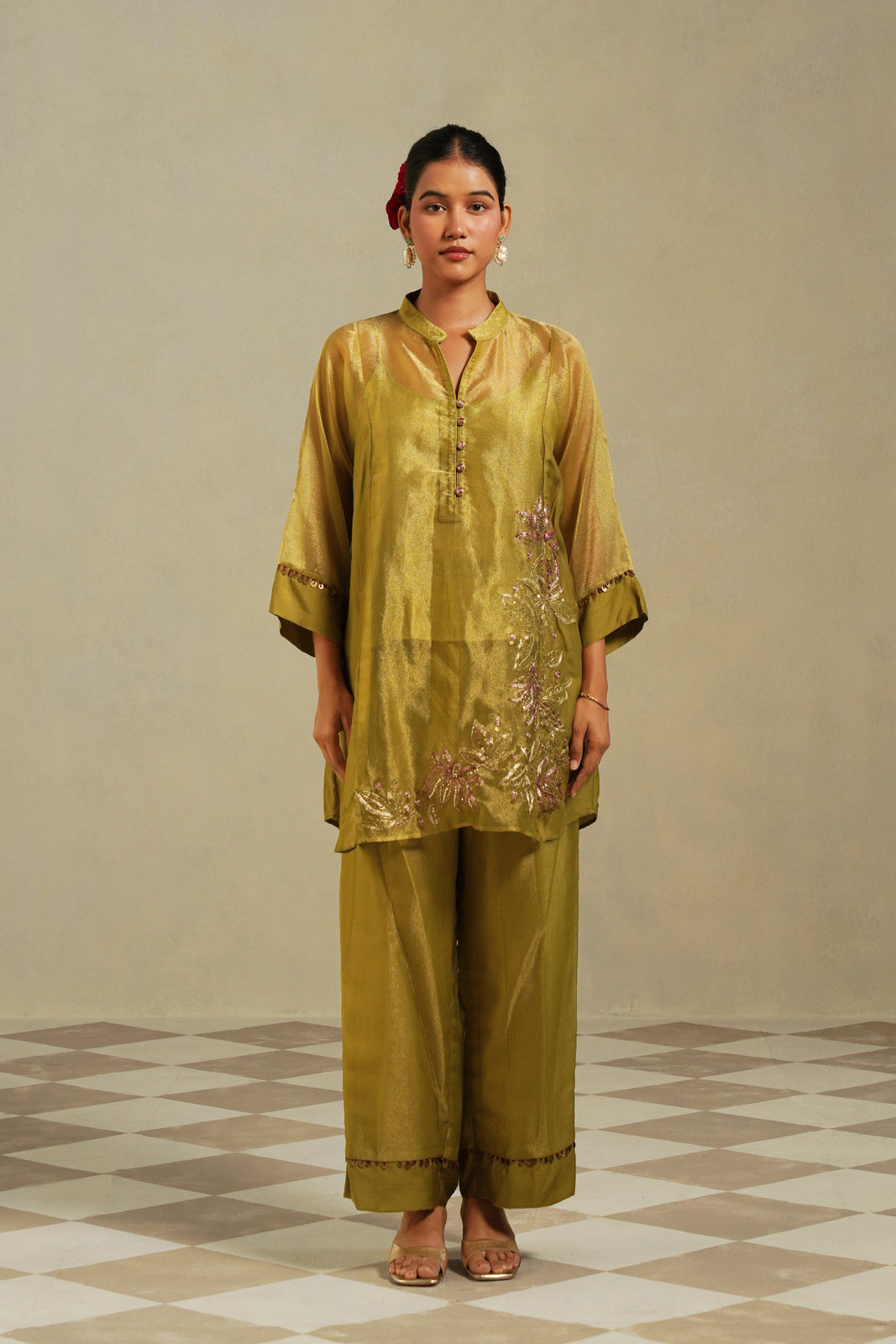 Vanya Lime Green Gold Kurta Co-ord Set