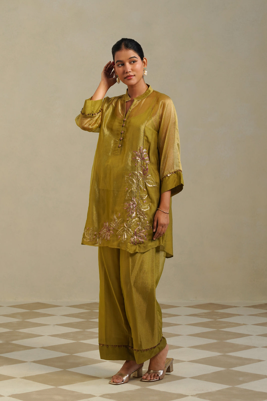 Vanya Lime Green Gold Kurta Co-ord Set