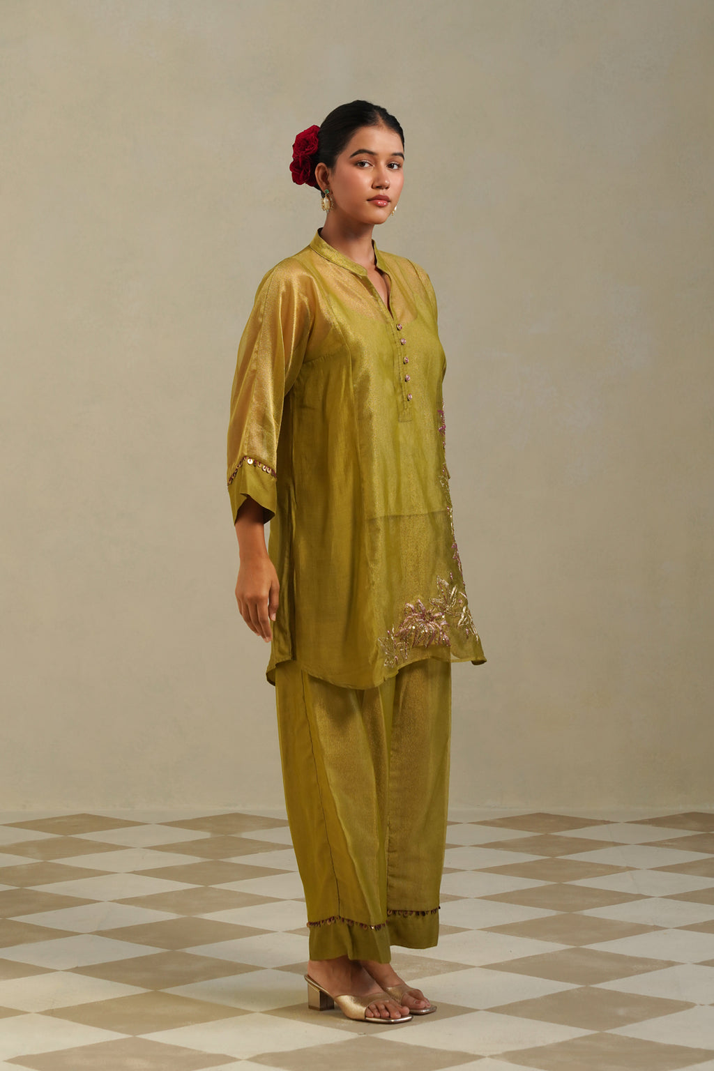 Vanya Lime Green Gold Kurta Co-ord Set