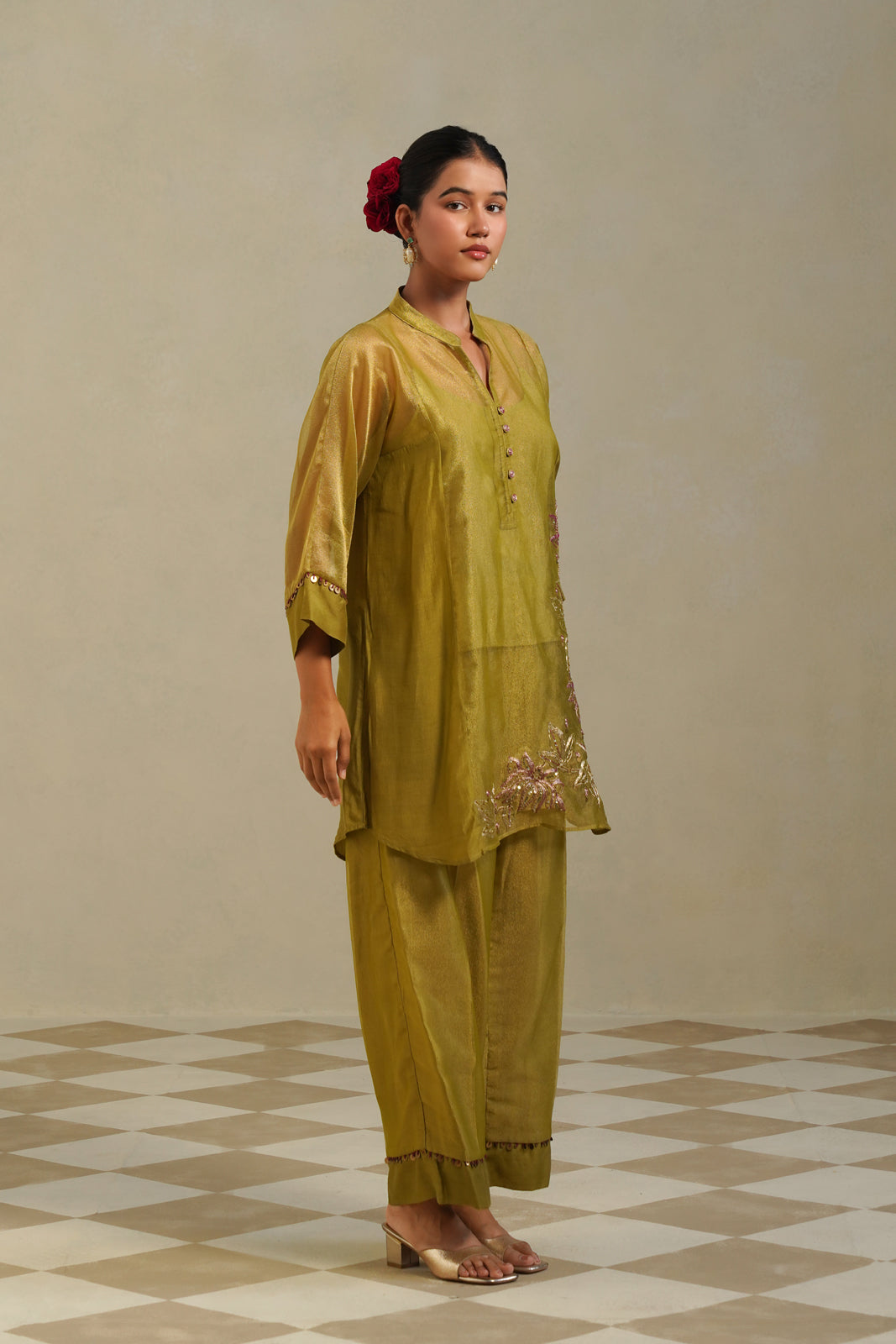 Vanya Lime Green Gold Kurta Co-ord Set