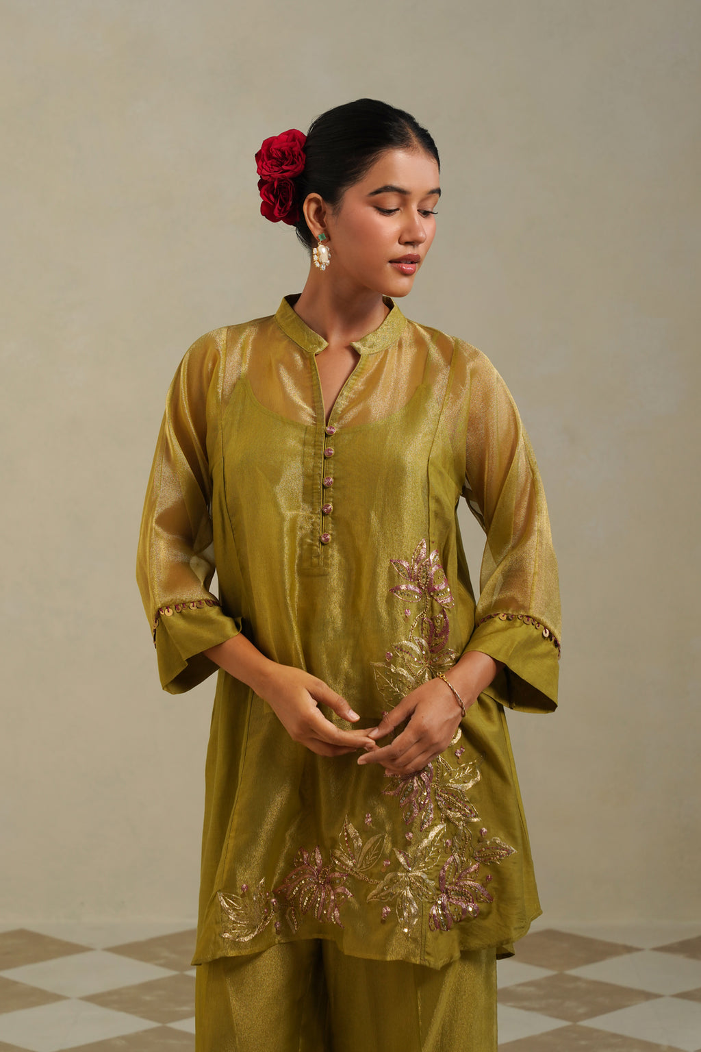 Vanya Lime Green Gold Kurta Co-ord Set