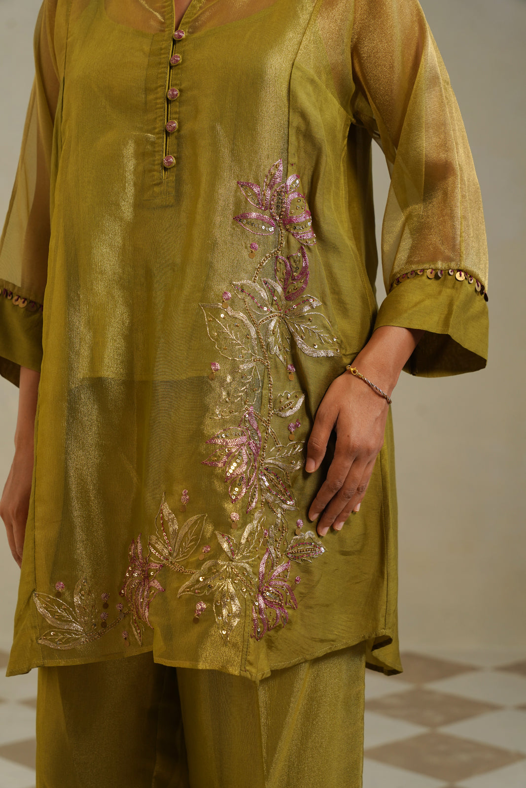 Vanya Lime Green Gold Kurta Co-ord Set