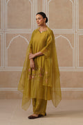 Charulata Lime Green Gold Kurta Co-ord Set