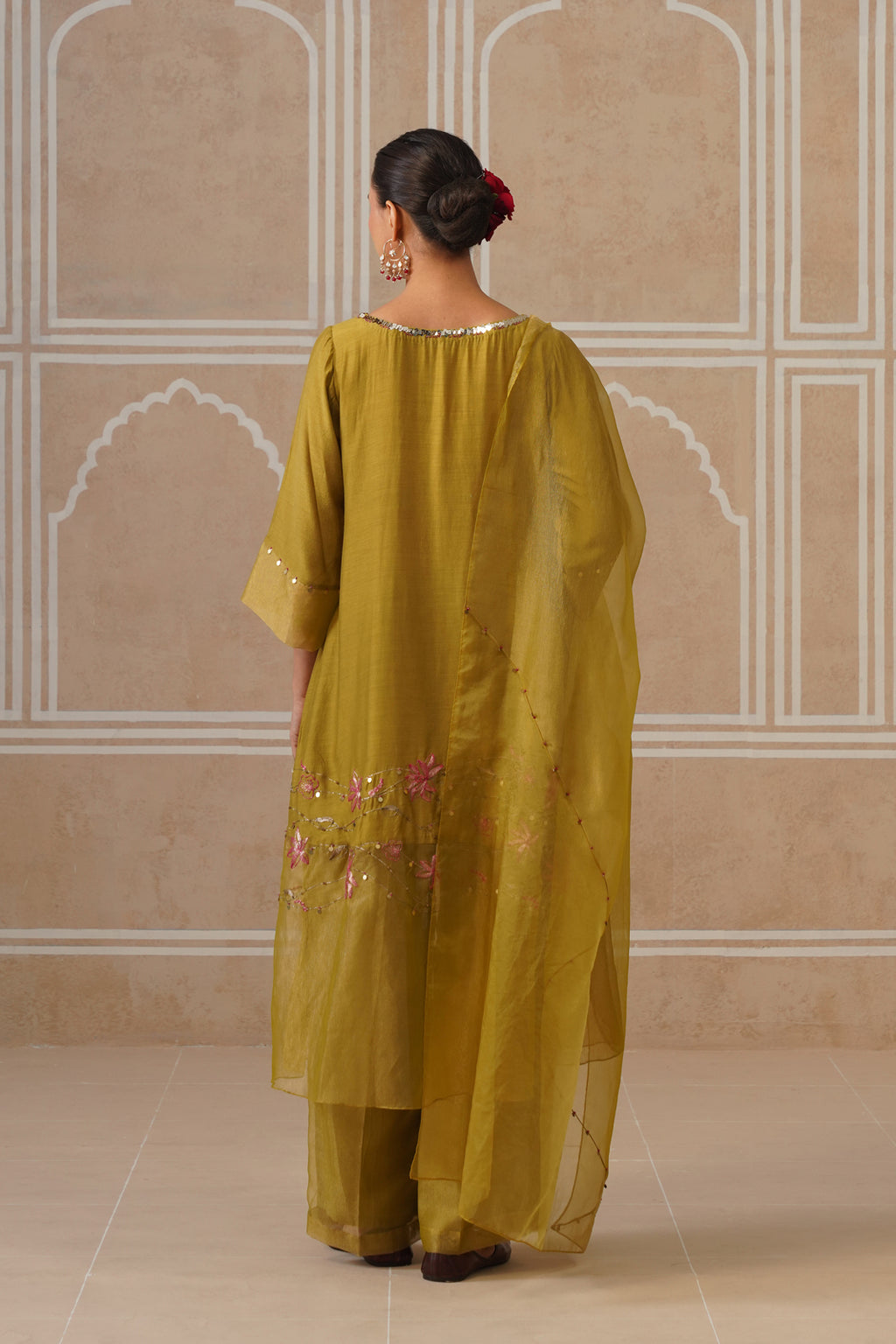 Charulata Lime Green Gold Kurta Co-ord Set