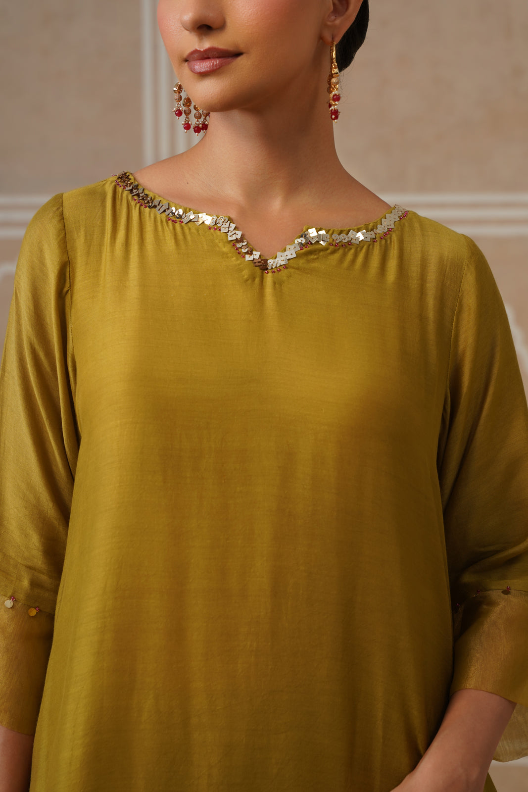 Charulata Lime Green Gold Kurta Co-ord Set