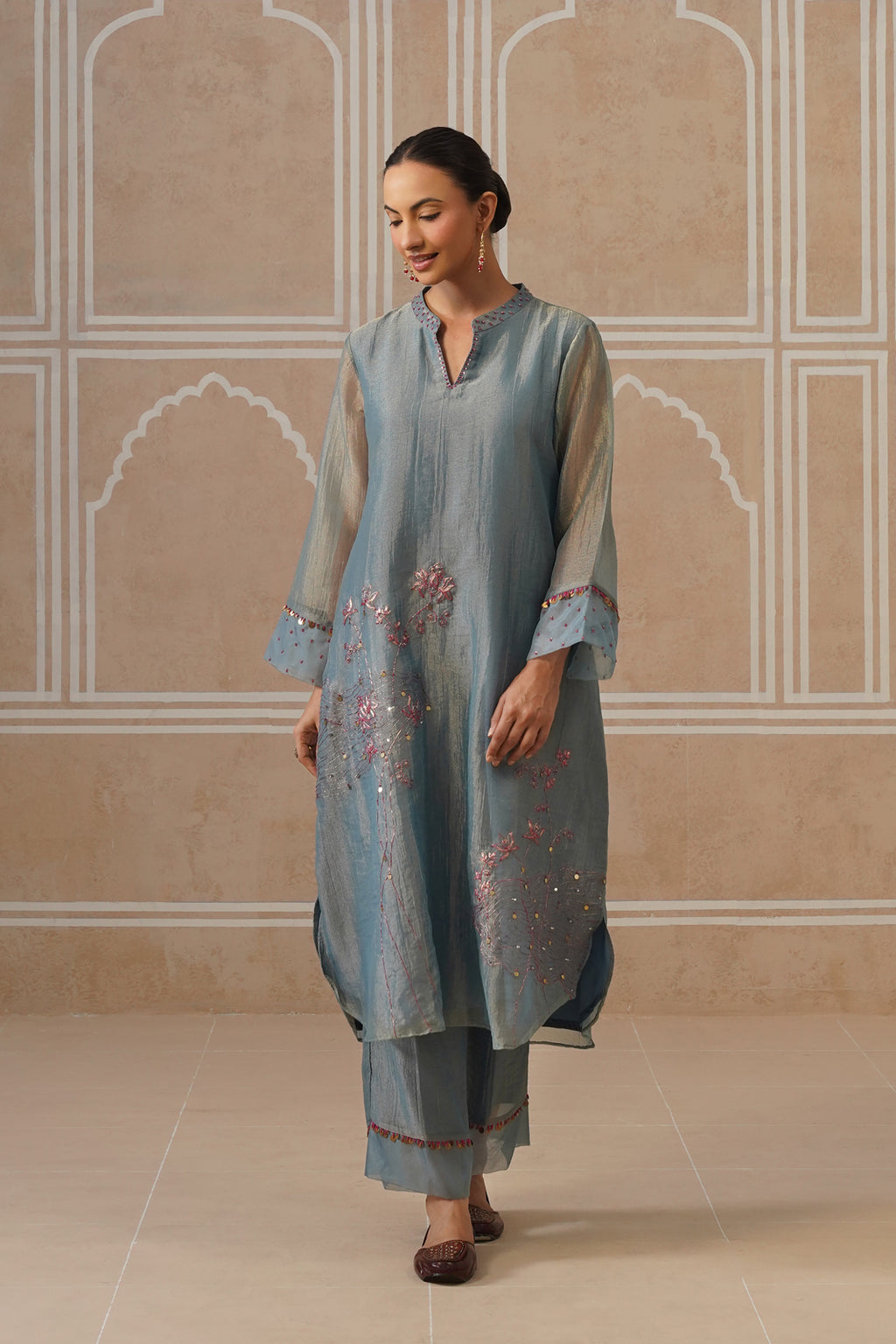 Mahira Steel Blue Kurta Co-ord Set