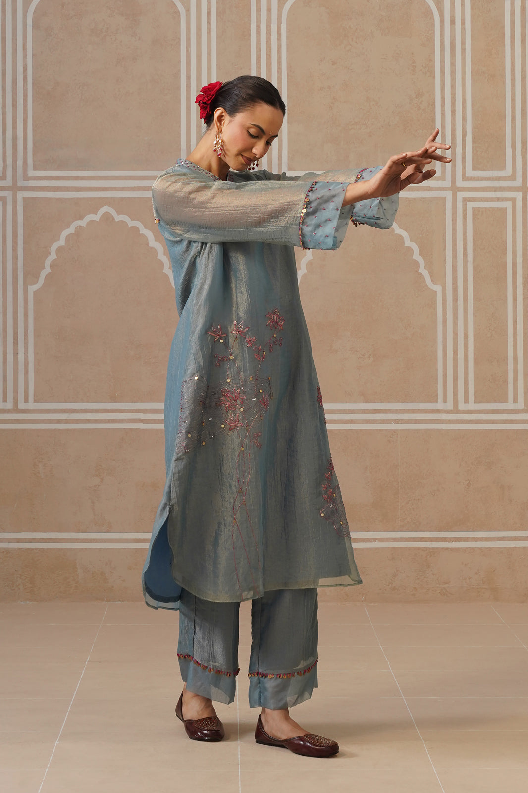 Mahira Steel Blue Kurta Co-ord Set