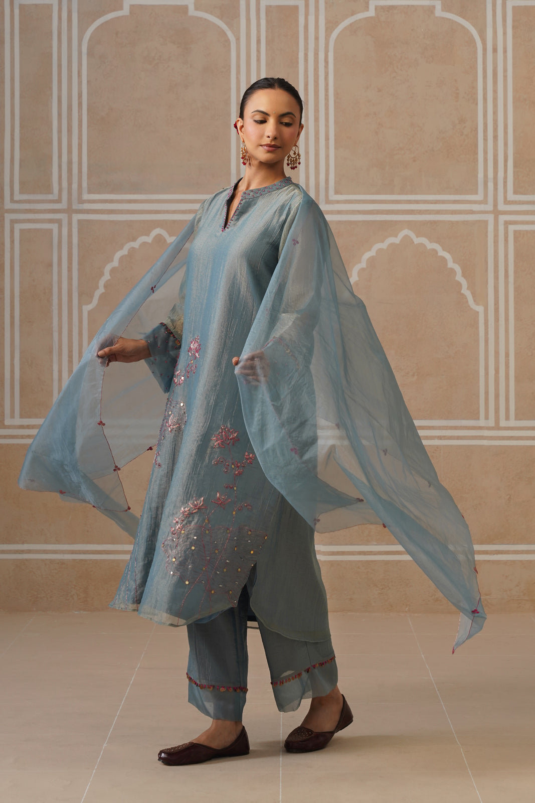 Mahira Steel Blue Kurta Co-ord Set