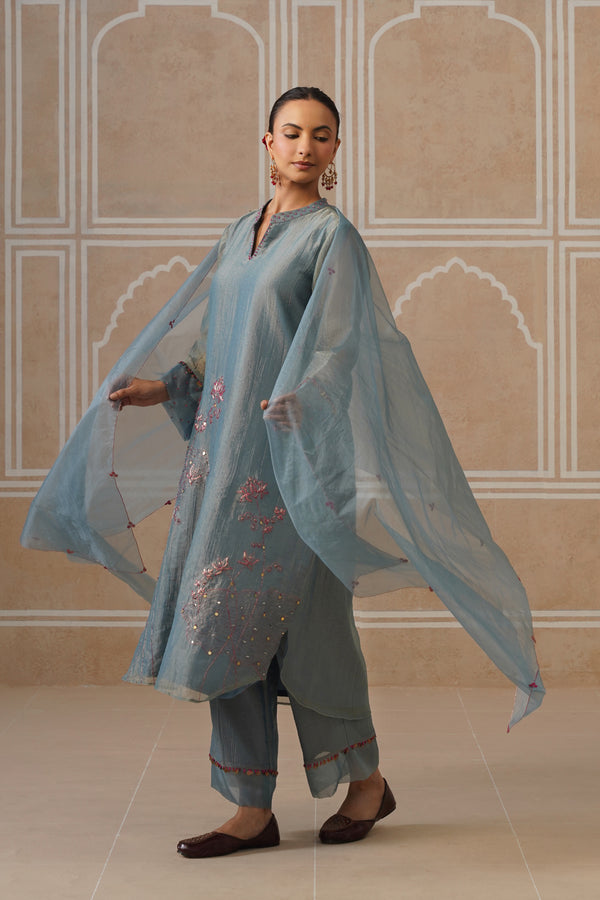 Mahira Steel Blue Kurta Co-ord Set alternate angle