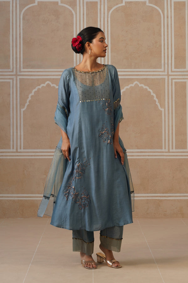 Tara Steel Blue Shirt Co-ord Set alternate angle