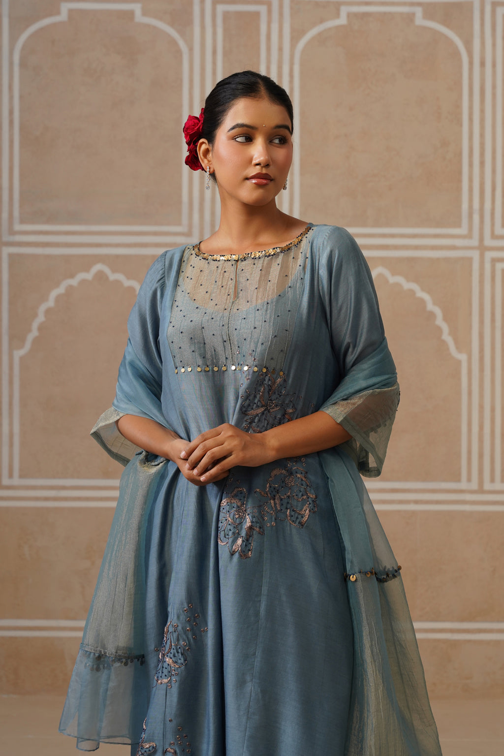 Tara Steel Blue Shirt Co-ord Set
