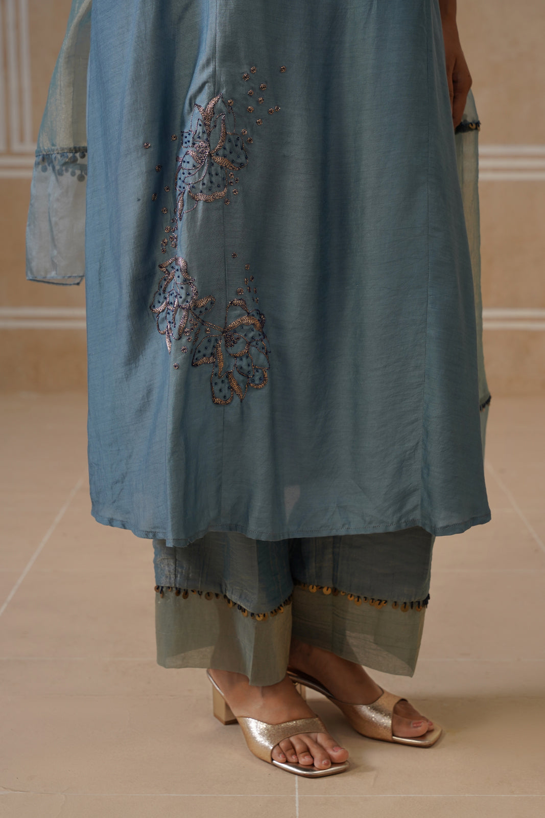 Tara Steel Blue Shirt Co-ord Set