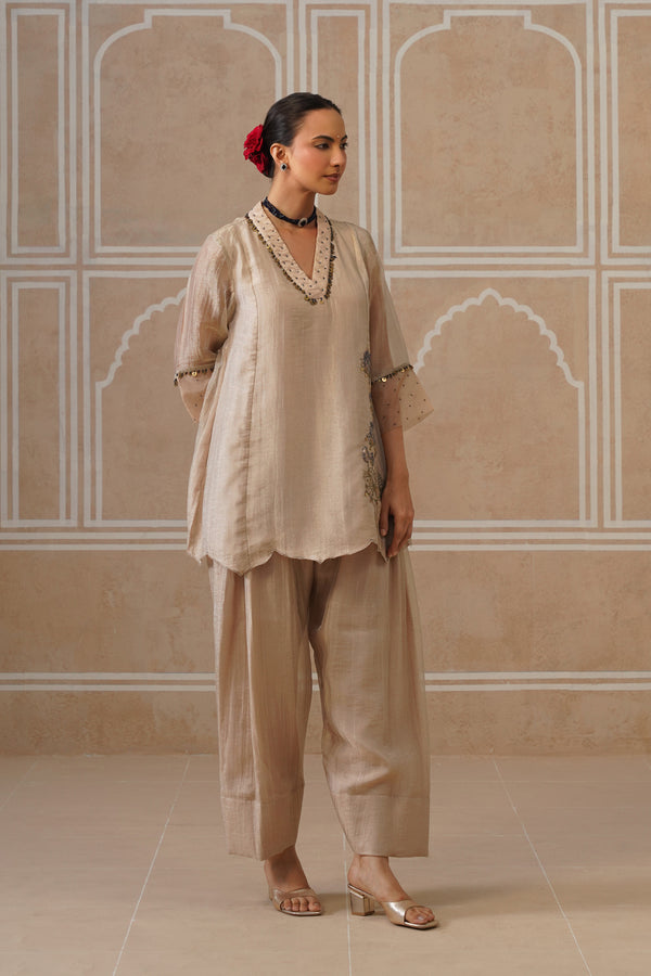 Meher Champagne Ivory Shirt Co-ord Set