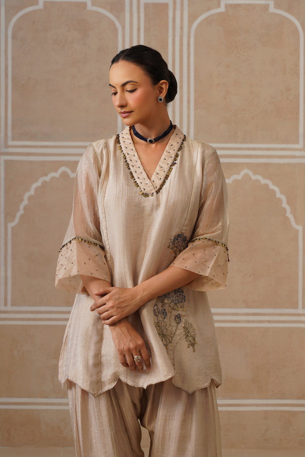 Meher Champagne Ivory Shirt Co-ord Set