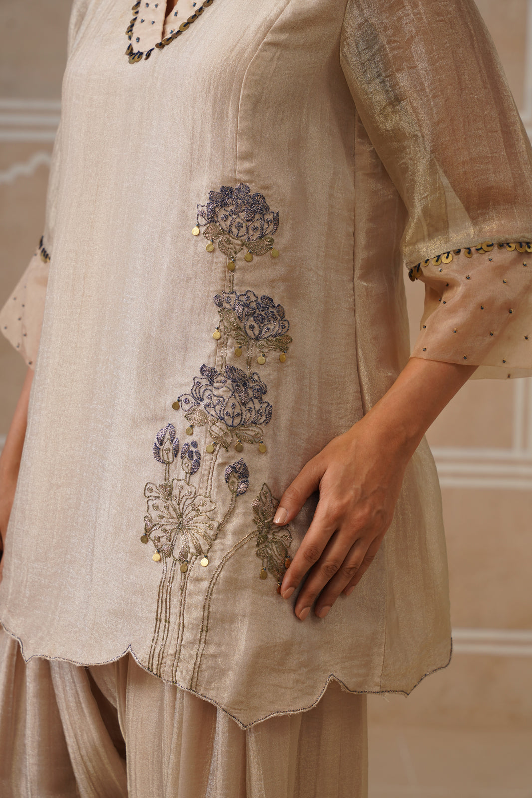 Meher Champagne Ivory Shirt Co-ord Set