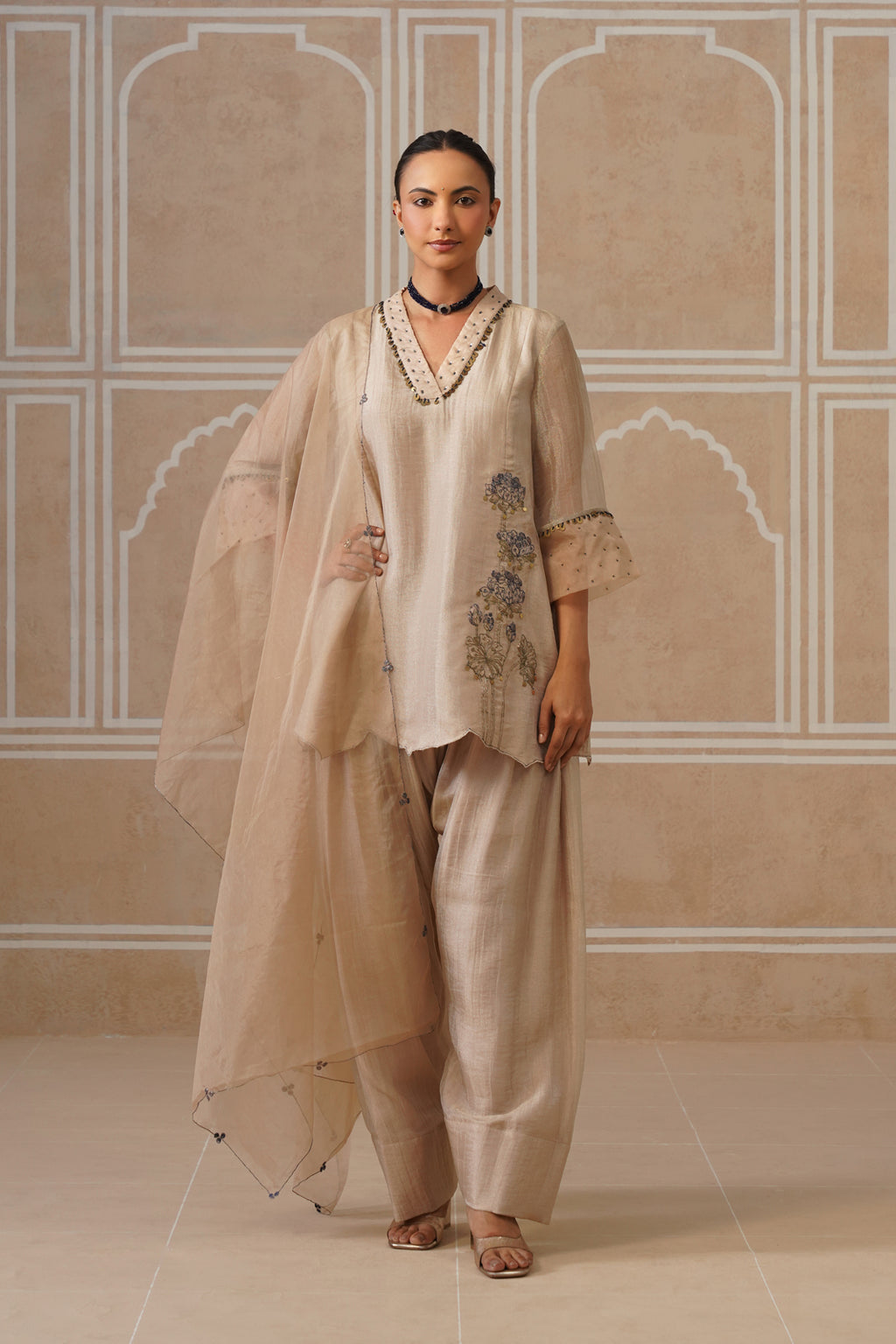 Meher Champagne Ivory Shirt Co-ord Set