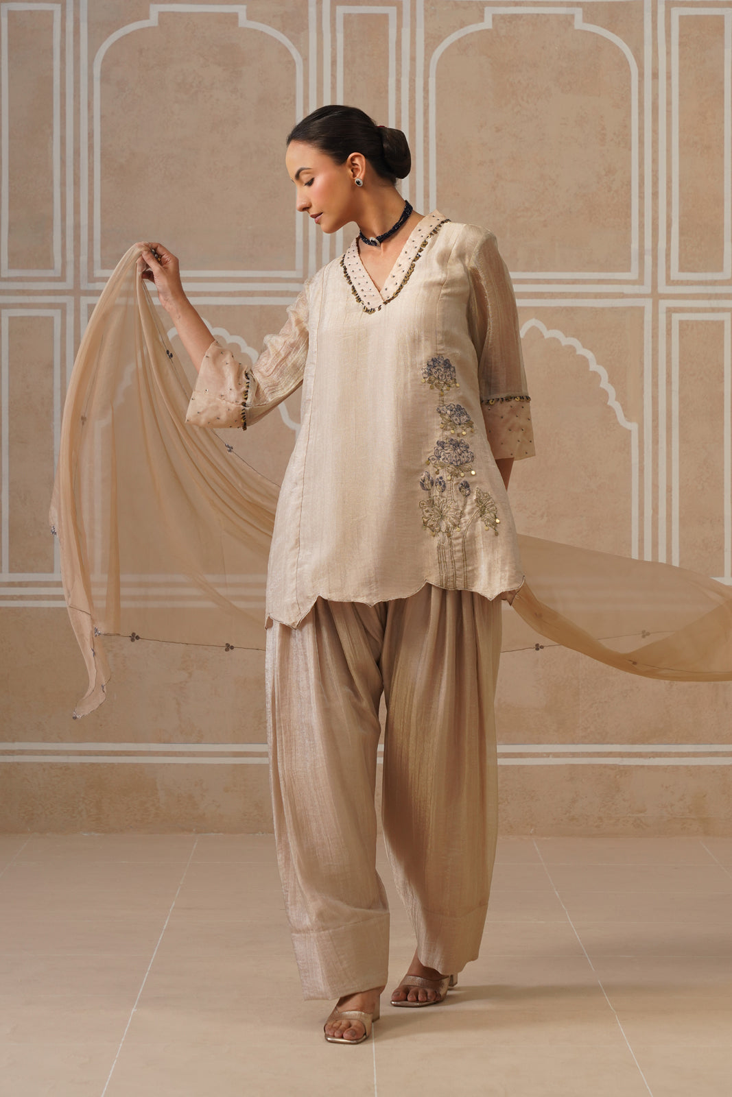 Meher Champagne Ivory Shirt Co-ord Set