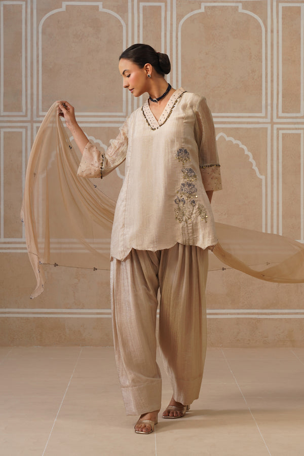 Meher Champagne Ivory Shirt Co-ord Set alternate angle