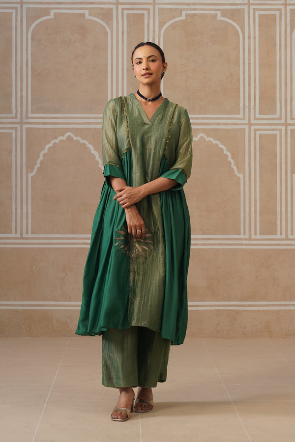 Anahita Forest Green Gathered Kurta Set with Palazzo alternate angle