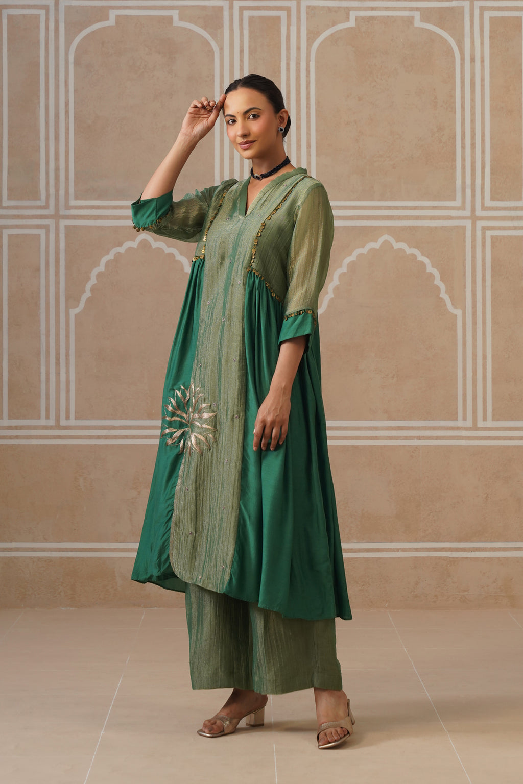 Anahita Forest Green Gathered Kurta Set with Palazzo