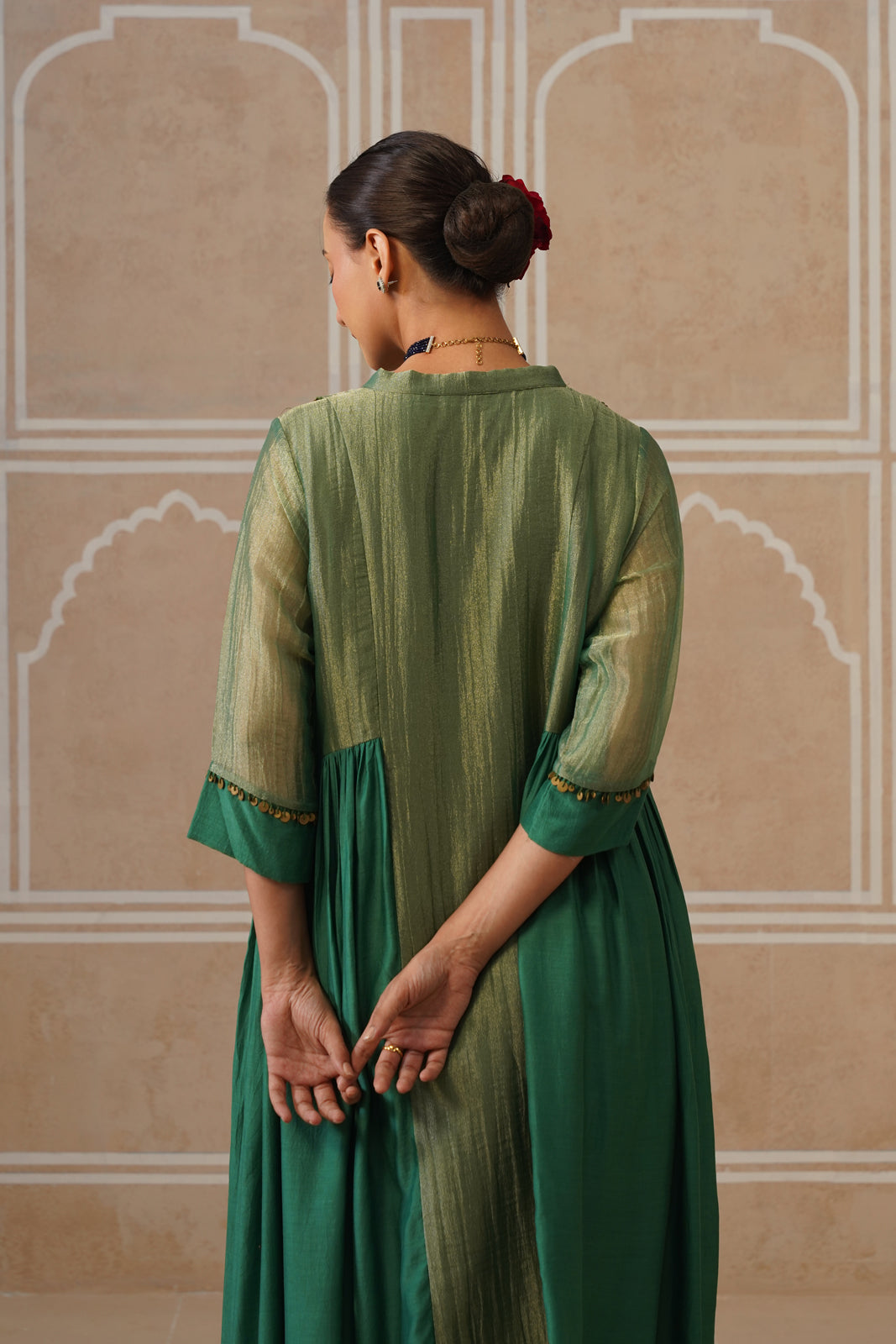 Anahita Forest Green Gathered Kurta Set with Palazzo