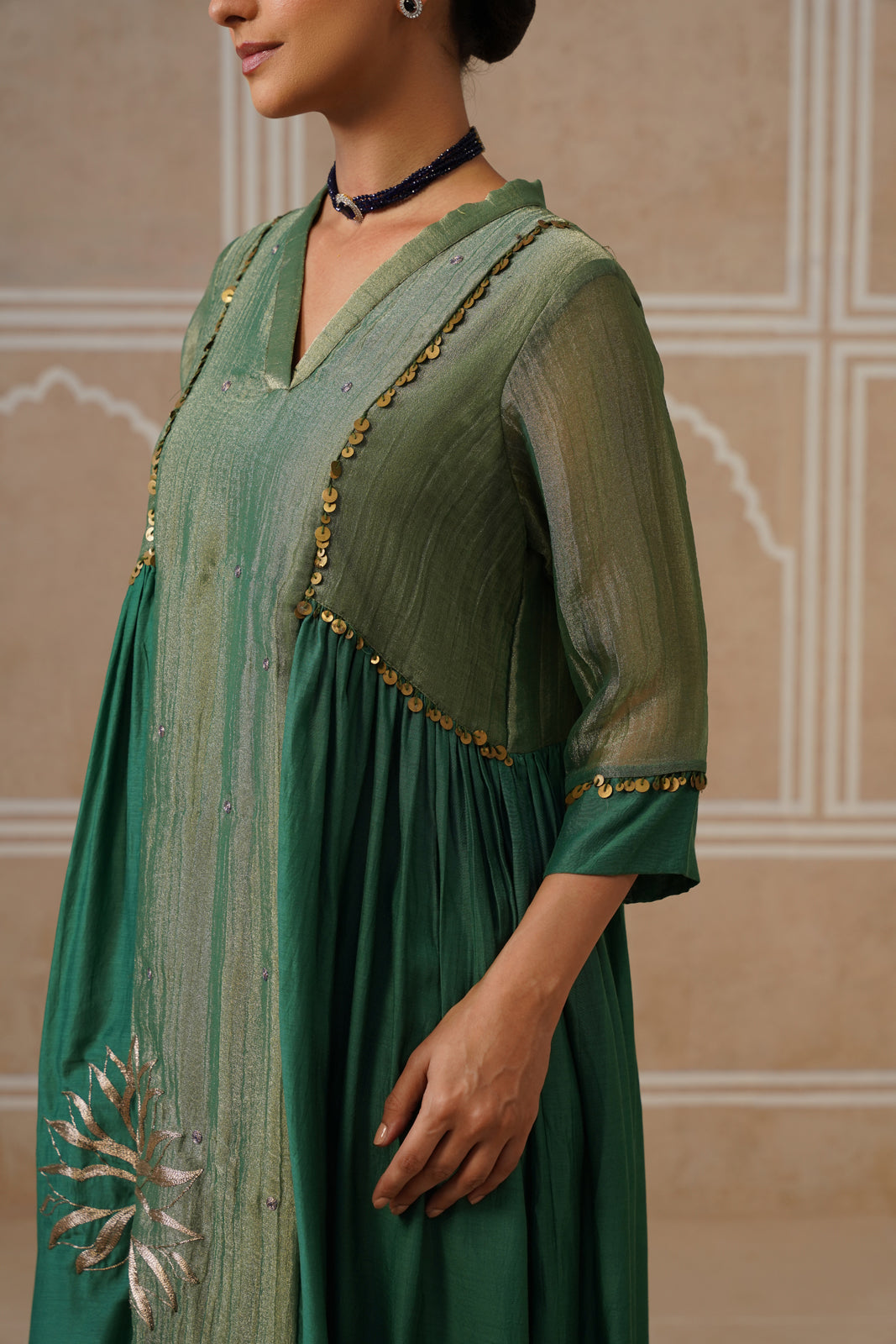 Anahita Forest Green Gathered Kurta Set with Palazzo