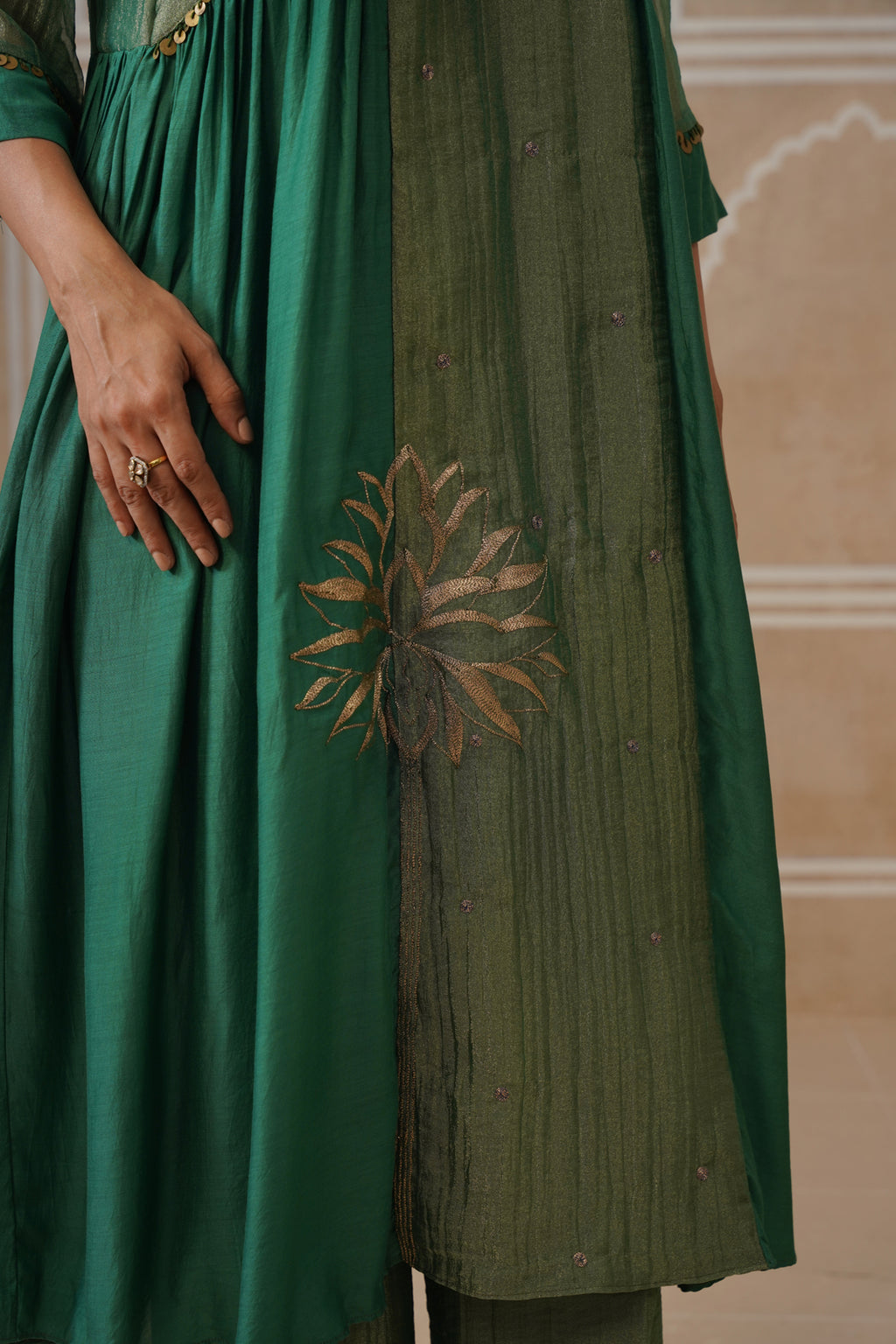Anahita Forest Green Gathered Kurta Set with Palazzo